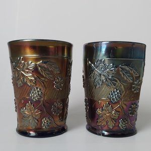 SOLD!!! 2 Vintage Purple Iridescent Carnival Glass Grape Delight Cups